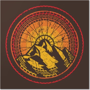 MTB Mountain Biking Rust Sun Tread Design Posters and Art